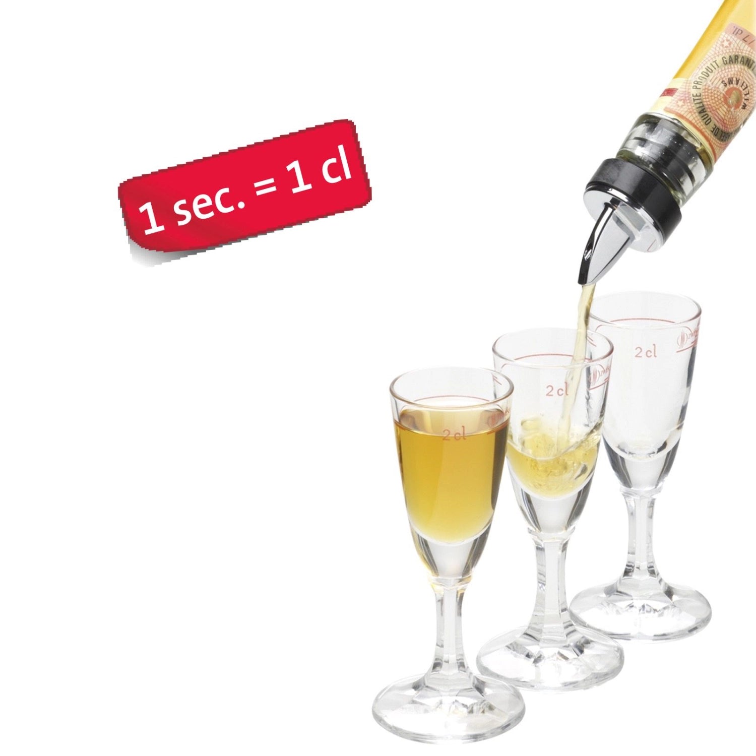 Set mit 4 transparenten Jet-Pour Ausgießern von Westmark, ideal für präzises und sauberes Ausgießen von Flüssigkeiten.