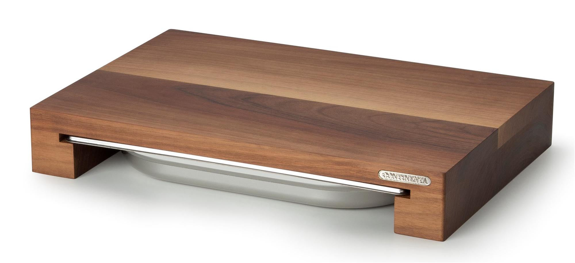 Walnuss Schneidebrett m. Edelstahl Schublade, 39x27x6 cm