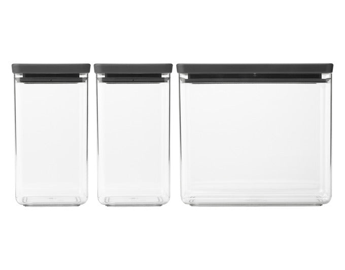BRABANTIA Vorratsdosen Set Tasty+ 3-teilig dark grey 2x1.6+1x3.5 l in  präsentiert im Onlineshop von KAQTU Design AG. Aufbewahrungsdose ist von BRABANTIA