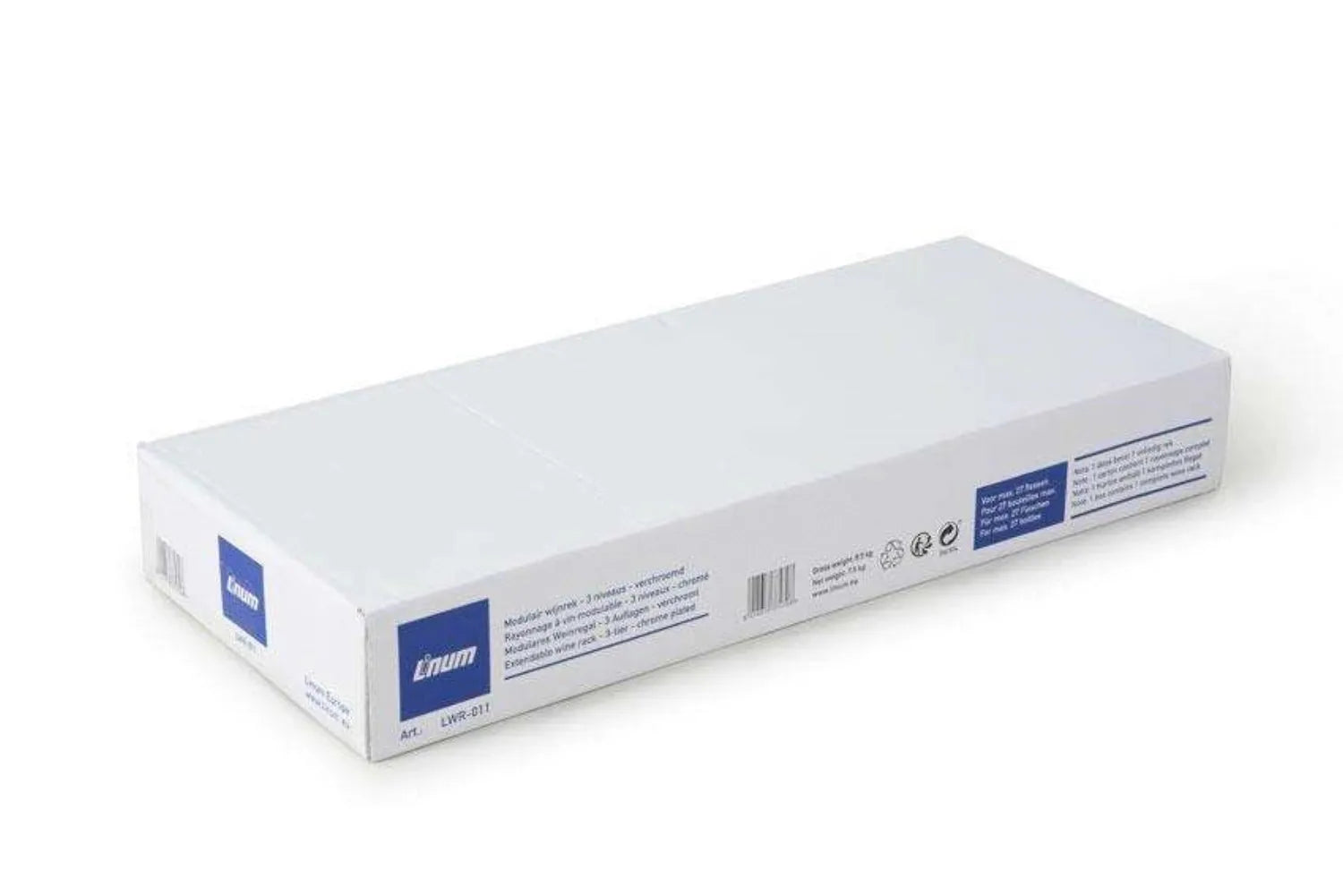 Stilvolles Linum Weinregal für 27 Flaschen, verchromt und platzsparend.