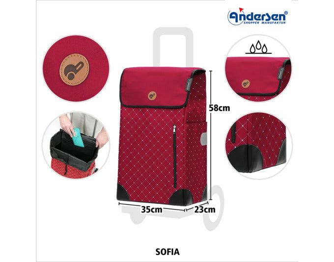 Leichter und robuster Einkaufswagen mit Aluminiumrahmen, Modell Sofia in Rot, ideal für den Einkauf und den Transport von Waren.