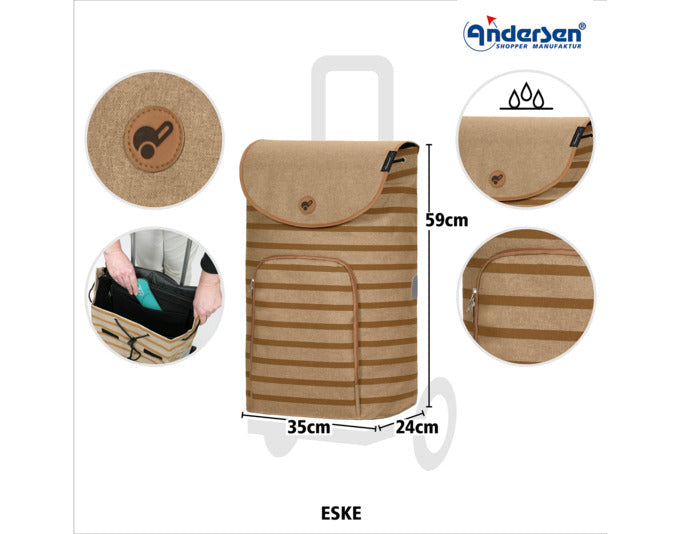 Eleganter ANDERSEN Royal Eske Einkaufswagen in Braun, ideal für komfortables Einkaufen mit Stil und Funktionalität.