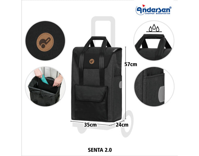 Der ANDERSEN Royal Senta 2.0 Einkaufswagen in Schwarz bietet stilvolles Design und Funktionalität für Ihren Einkauf.