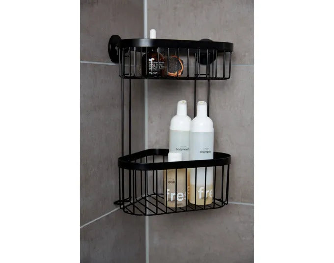 Praktisches WENKO Duscheckregal Classic Plus in Schwarz mit 2 Ablagen, ideal für Duschutensilien, modernes Design, platzsparend.