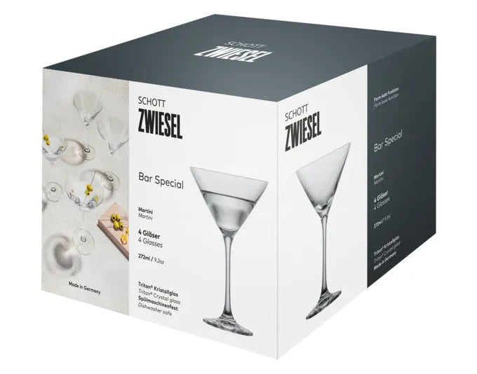 Elegante SCHOTT ZWIESEL Martinigläser, Set aus 4, ideal für Cocktails, robust und stilvoll, perfekt für jede Bar.
