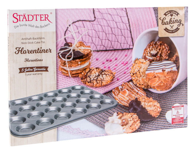 Backblech für Florentiner, 38x26 cm, 24 Mulden, silber, ideal für gleichmäßiges Backen, hochwertige Qualität von STÄDTER.