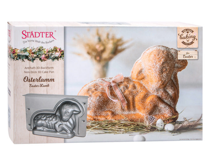 3D Osterlamm Backform aus hochwertigem Material, 36x22x9.5 cm, ideal für Ostergebäck, von STÄDTER, silber, We love Baking.