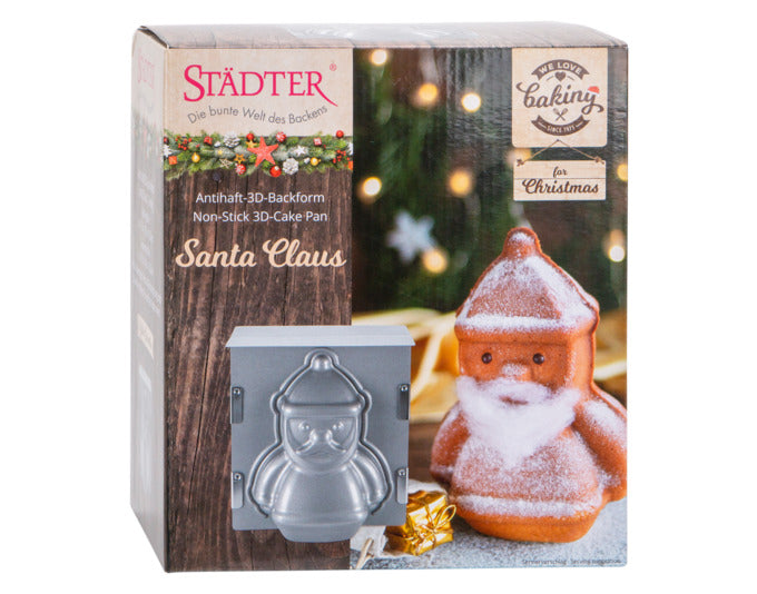 3D Backform Santa Claus von STÄDTER, 19x21x12 cm, silber. Perfekt für weihnachtliche Backkreationen. Hochwertig und detailreich.