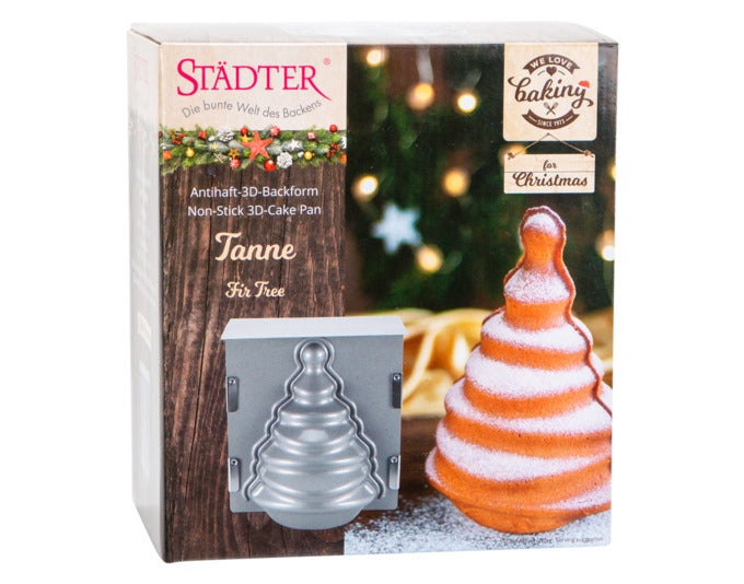 3D Tannenbaum Backform von STÄDTER, 19x21x13 cm, silber, ideal für kreative Weihnachtsbäckerei. Hochwertig und detailreich.