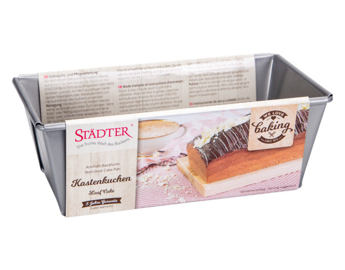 Hochwertige silberne STÄDTER Cakeform 20x10.5x7 cm, ideal für Backliebhaber. Perfekt für Kuchen und Gebäck.