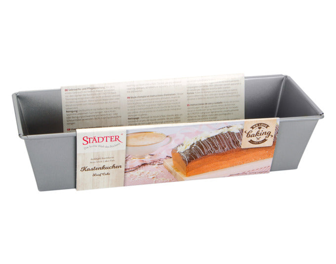 Rechteckige Backform 30x10.5x7 cm, silber, ideal für Kuchen und Brote, hochwertige Qualität von STÄDTER, Serie We love Baking.