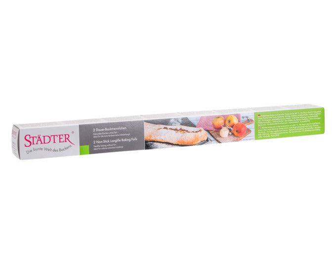 Hochwertige schwarze Backtrennfolie von STÄDTER, 2er Set, 33x40 cm, wiederverwendbar, ideal für fettfreies Backen.