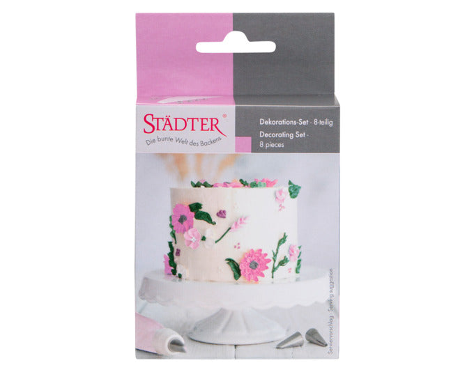 STÄDTER Dekorationsset: 8-teilig, inkl. Spritzbeutel, Tüllen und Adapter. Perfekt für kreative Tortendekorationen.