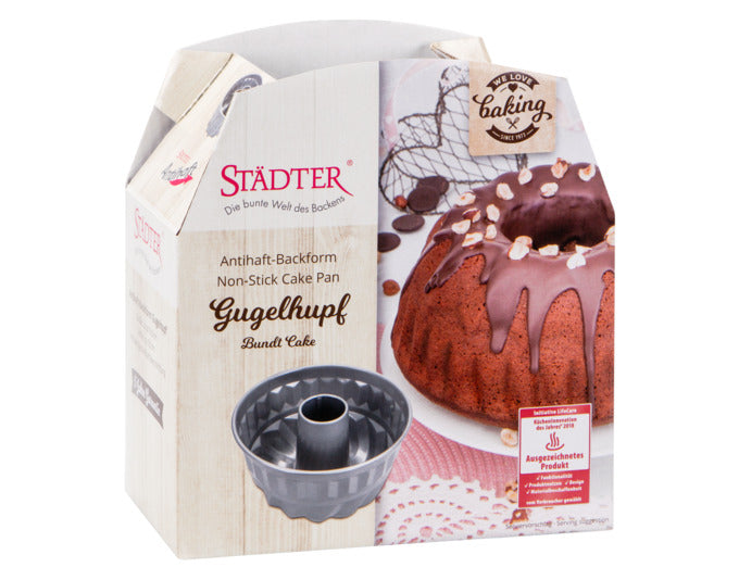 Kleine Gugelhupfform (16x9 cm) in Silber von STÄDTER, ideal für Backliebhaber. Perfekt für köstliche Kuchen und Desserts.