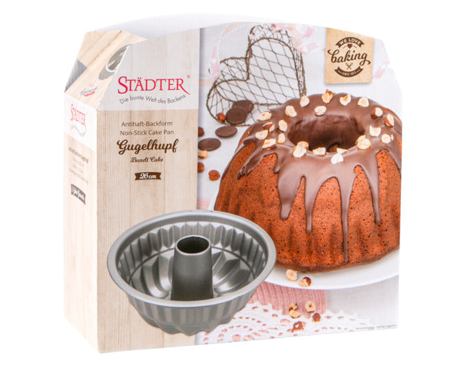 Hochwertige Gugelhupfform von STÄDTER, 26 cm Durchmesser, 12 cm Höhe, silber, ideal für Backliebhaber, langlebig und antihaftbeschichtet.