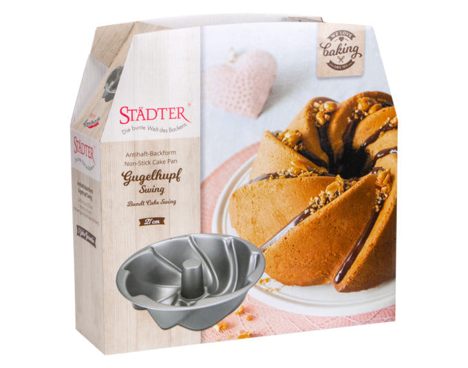 Elegante Gugelhupfform Swing von STÄDTER, 27x9 cm, silber, ideal für kreative Backideen. Perfekt für Hobbybäcker und Profis.