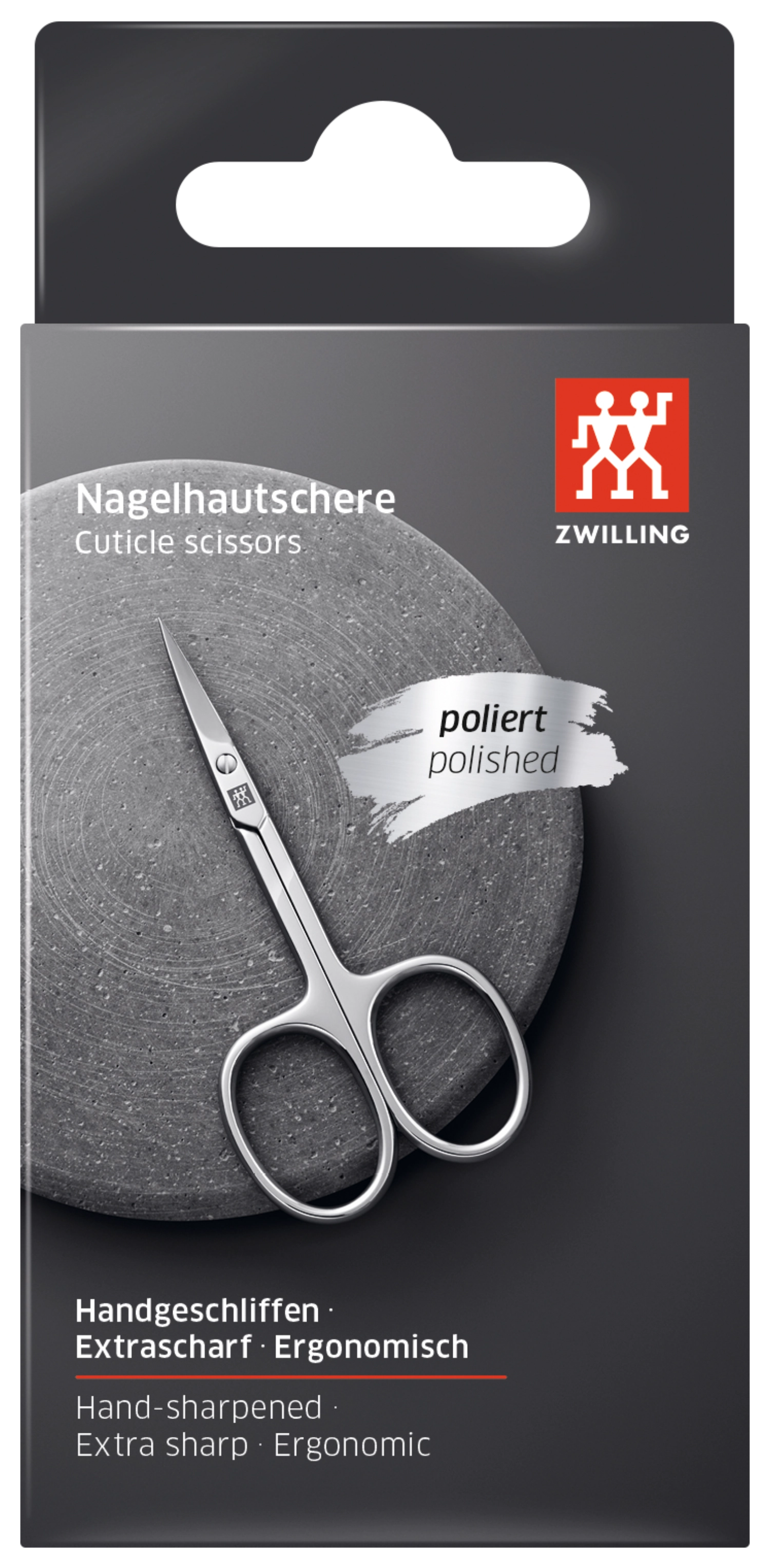Elegante 90mm Hautschere von Zwilling Beauty, aus rostfreiem Edelstahl, perfekt für präzise Hautpflege bei Maniküre und Pediküre.