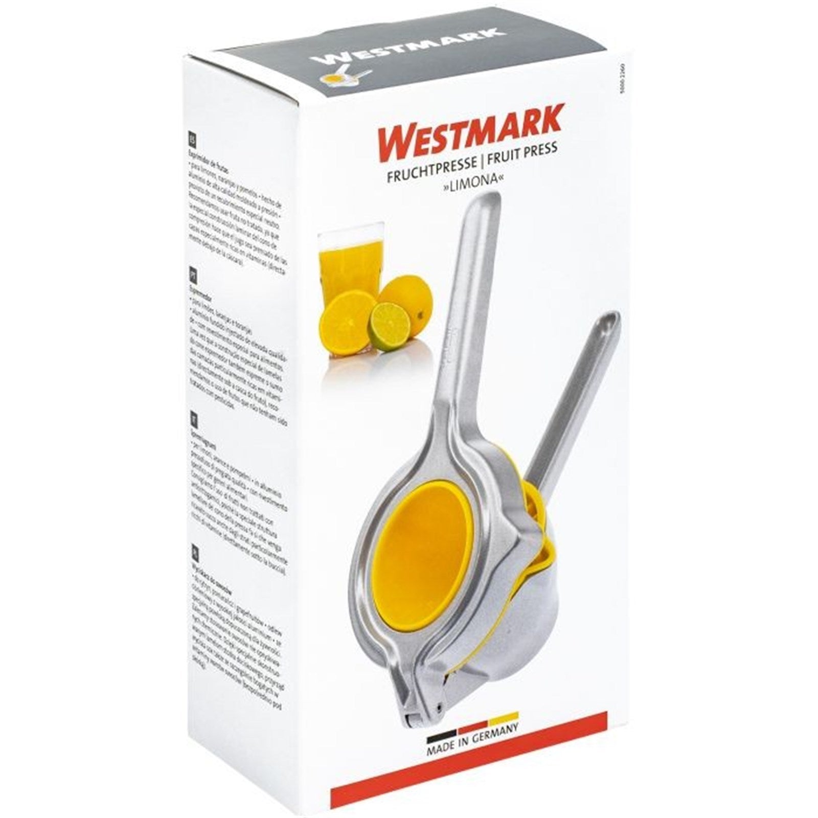 Praktische Fruchtpresse Limona von Westmark, ideal für Zitrusfrüchte, robust, kompakt, Maße: 24x11.5x7cm, einfach zu reinigen.