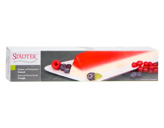 Dreieckige Edelstahlform von STÄDTER, ideal für Pasteten und Terrinen, 30x6x6 cm, langlebig und perfekt für kreative Küchenideen.