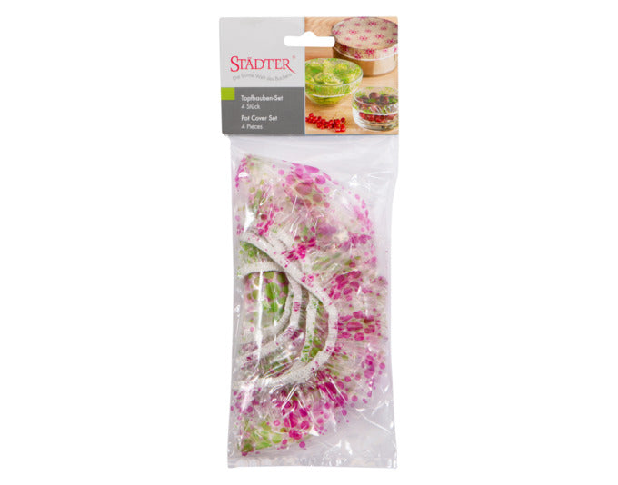 Praktisches STÄDTER Topfhauben-Set in 4 Größen (10/13/17/19 cm), ideal zum Abdecken und Frischhalten von Speisen in Töpfen.