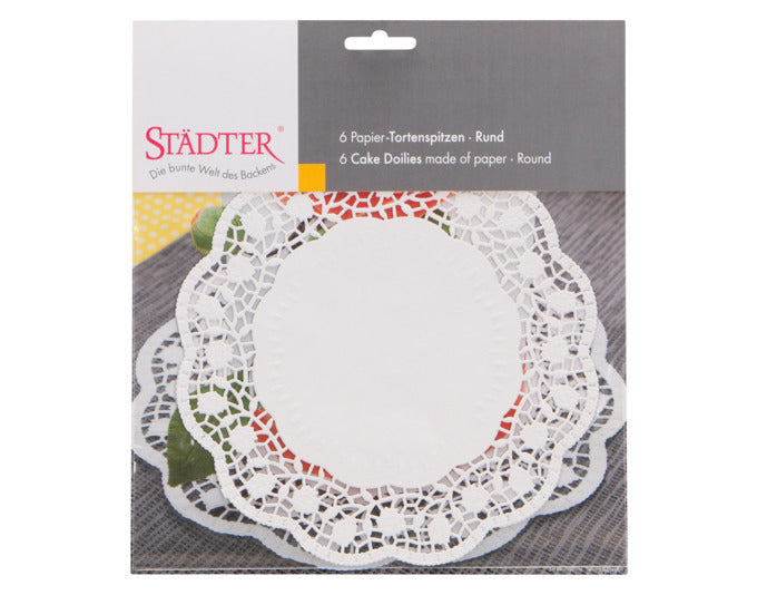 Runde weiße Tortenspitze aus Papier, ø 20 cm, 6 Stück, ideal für Kuchen und Torten, von STÄDTER, dekorativ und praktisch.