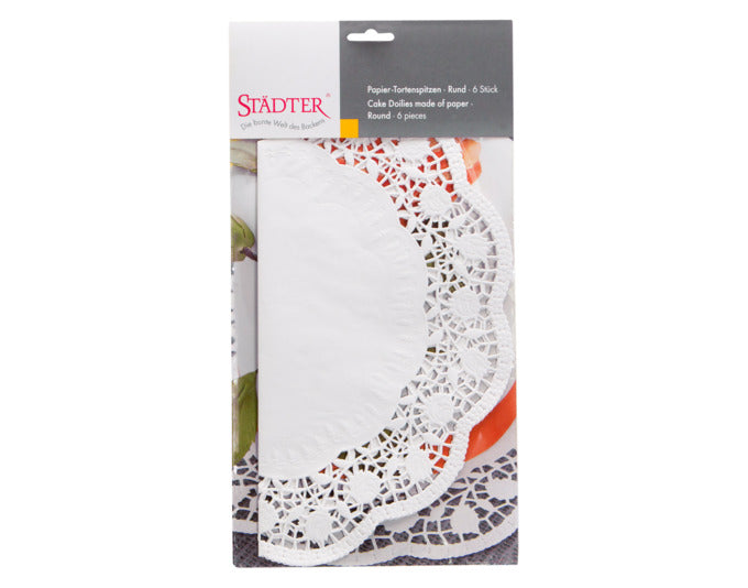 Elegante weiße Tortenspitze aus Papier, rund, 36 cm Durchmesser, ideal für Tortenpräsentation, 6 Stück im Set.