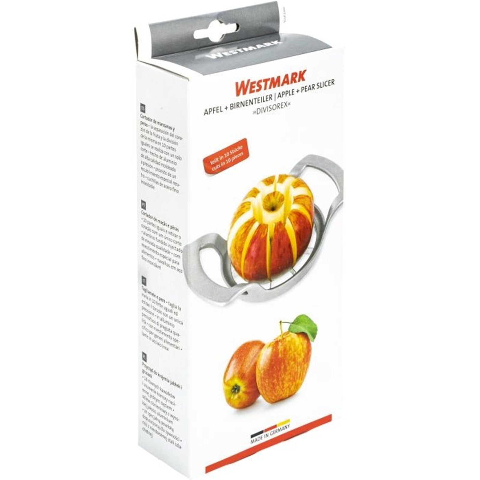 Praktischer Apfel- und Birnenteiler von Westmark, 11x17x4cm, ideal für schnelles und gleichmäßiges Teilen von Obst in Stücke.