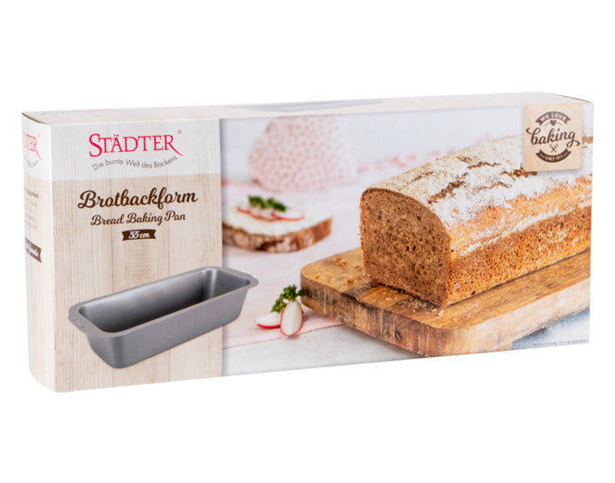Hochwertige Brotbackform 35x14.5x8.5 cm in Silber von STÄDTER, ideal für perfekte Backergebnisse. "We love baking" Qualität.