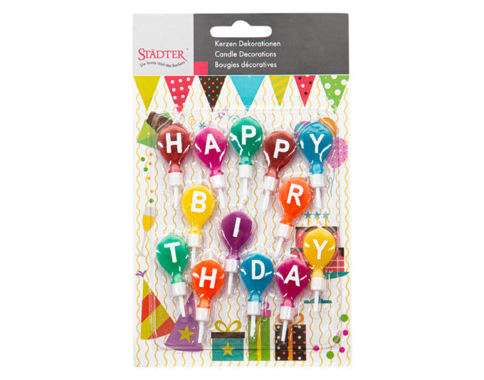 Bunte STÄDTER Happy Birthday Kerzen, 13-teilig, 2x5 cm, mit Halter, ideal für Geburtstagskuchen und festliche Dekorationen.