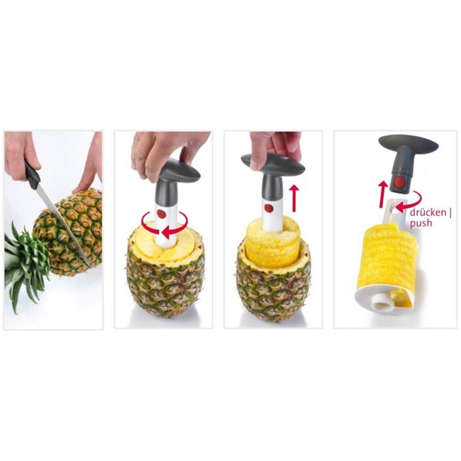 Weißer Ananasschneider von Westmark, 9x10x25cm, ideal zum einfachen Schneiden und Entkernen von frischen Ananas.