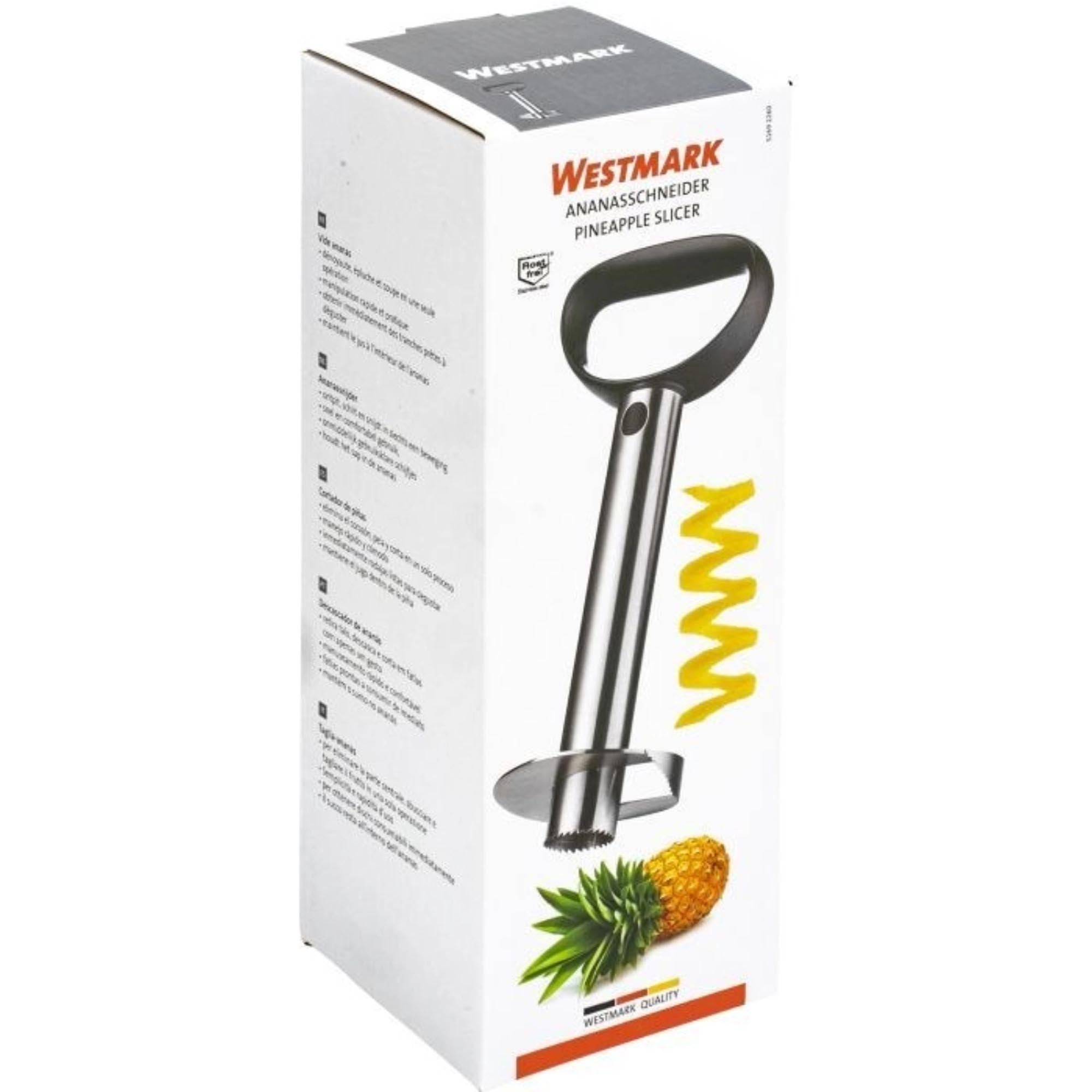 Praktischer Ananasschneider aus Edelstahl von Westmark, ideal zum schnellen Schälen und Schneiden von frischen Ananas.