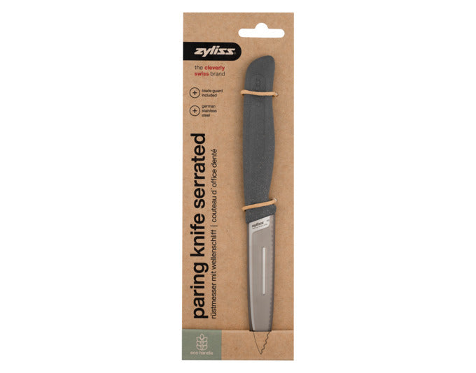 ZYLISS Rüstmesser, 10 cm, schwarz, mit Wellenschliff. Ideal für präzises Schneiden und Schälen. Ergonomisch und langlebig.