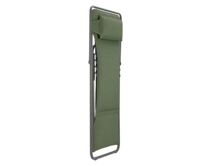 Komfortabler LAFUMA Maxi Transat+ BeComfort® Sessel in Olive mit robustem Titane-Gestell, ideal für Entspannung.