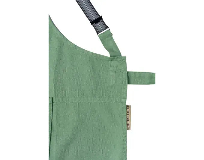 Stylische Schürze aus robustem Canvas in Fern Green mit Hosenträger-Design, ideal für Küche und Werkstatt, von DUTCHDELUXES.