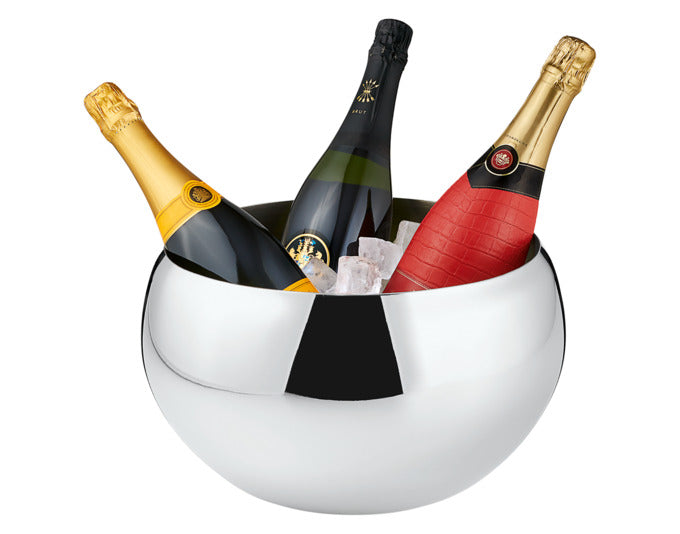 Eleganter Champagnerkühler aus Edelstahl, ideal für stilvolle Anlässe. Durchmesser 35 cm, Höhe 20 cm, von PHILIPPI.
