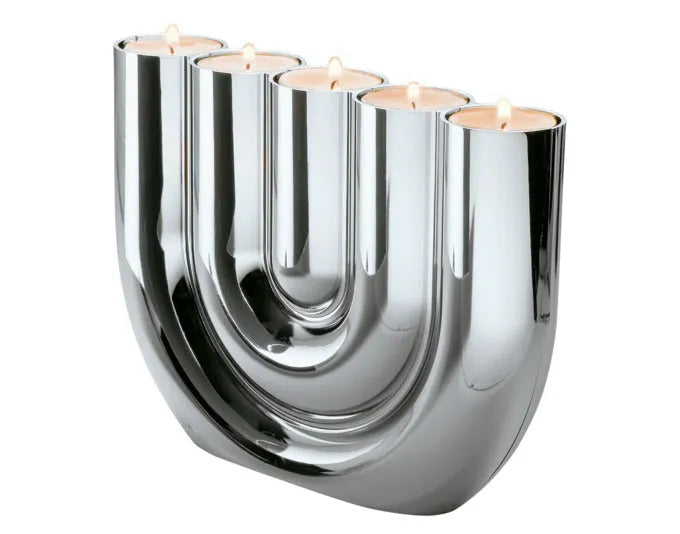 Eleganter PHILIPPI Teelichthalter Double U aus silbernem Metall, 22x4x15 cm, modernes Design, ideal für stilvolle Dekoration.