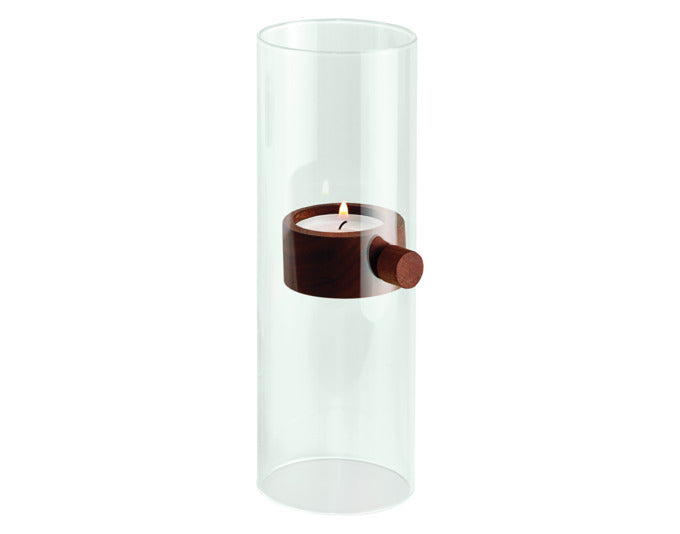 PHILIPPI Teelichthalter Lift L Glas/Nussbaumholz ø 7x20 cm in  präsentiert im Onlineshop von KAQTU Design AG. Laterne ist von PHILIPPI