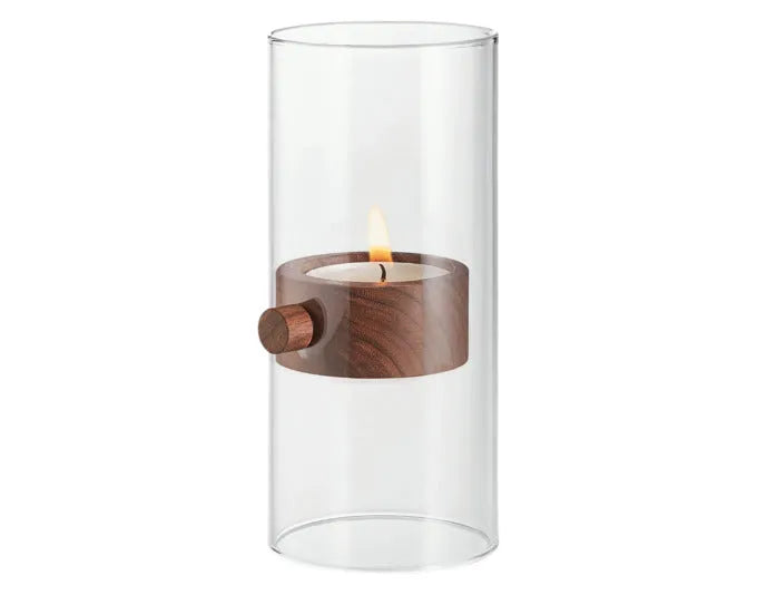 PHILIPPI Teelichthalter Lift XL Glas/Nussbaumholz ø 9x20 cm in  präsentiert im Onlineshop von KAQTU Design AG. Laterne ist von PHILIPPI