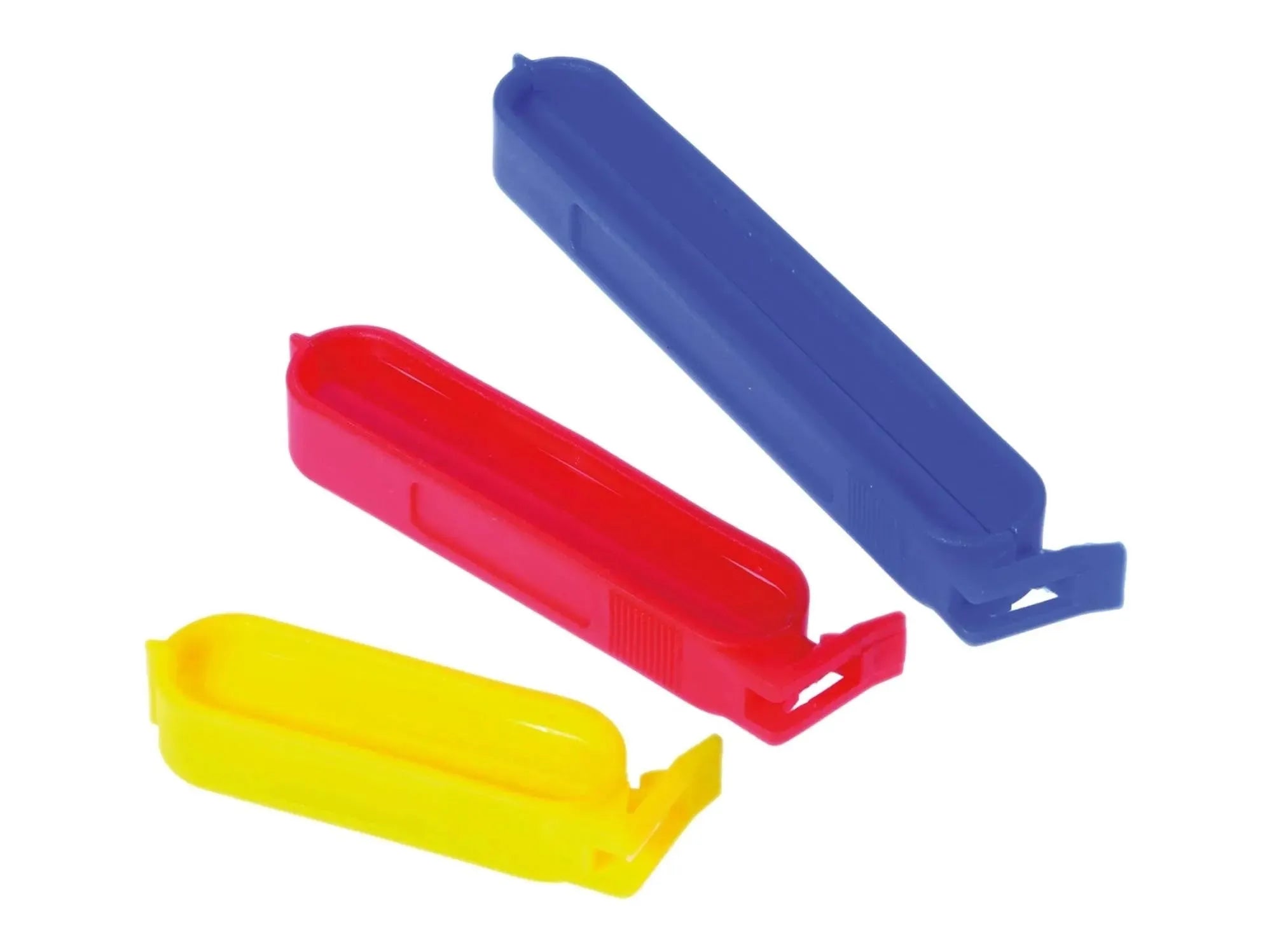 Praktische Westmark Beutel Clips: 10 Stück, 3 Größen, 2x blau, 6x rot, 2x grün. Langlebig, vielseitig, ideal für Frische und Ordnung.