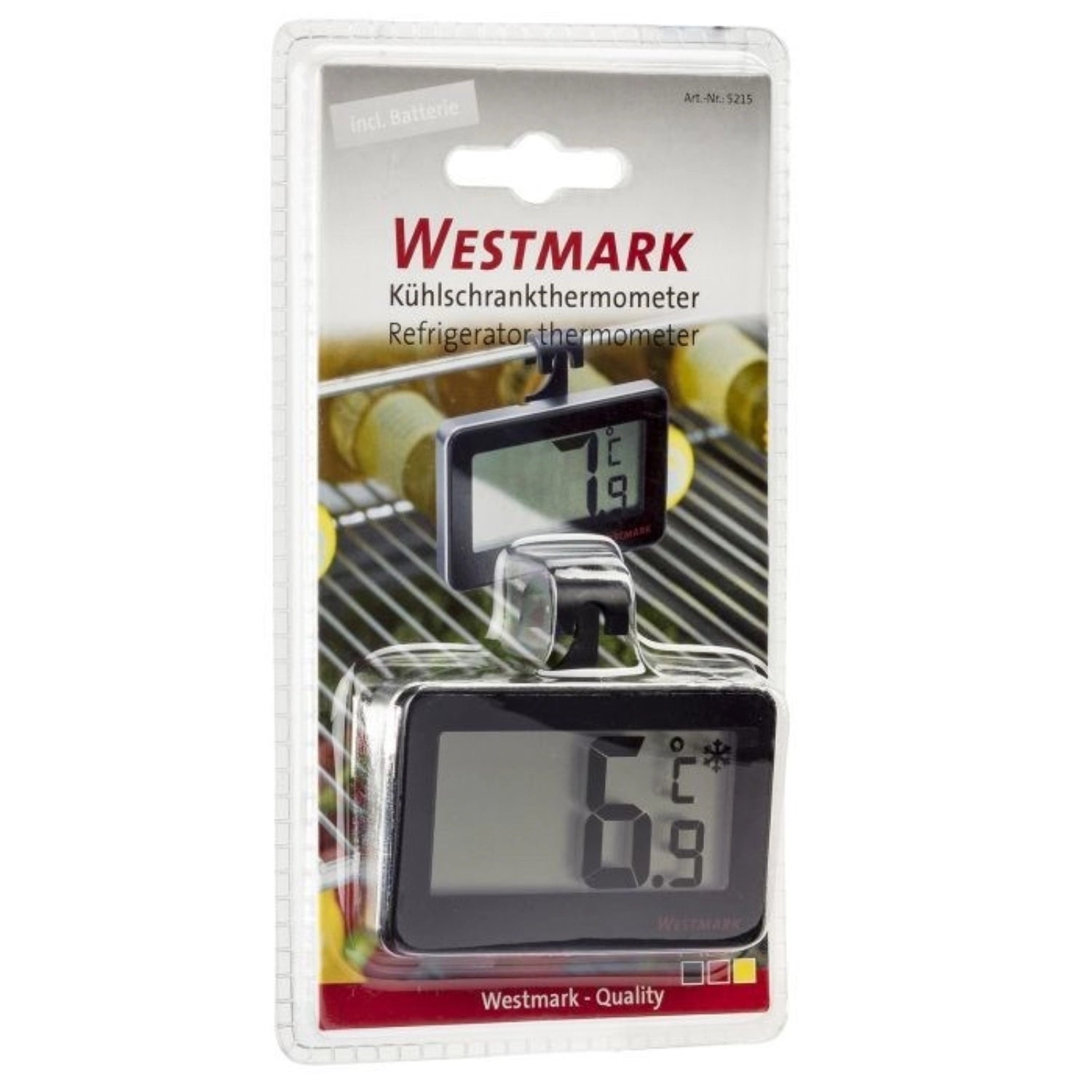 Kühlschrankthermometer von Westmark zur präzisen Temperaturkontrolle in Kühl- und Gefriergeräten, ideal für frische Lebensmittel.