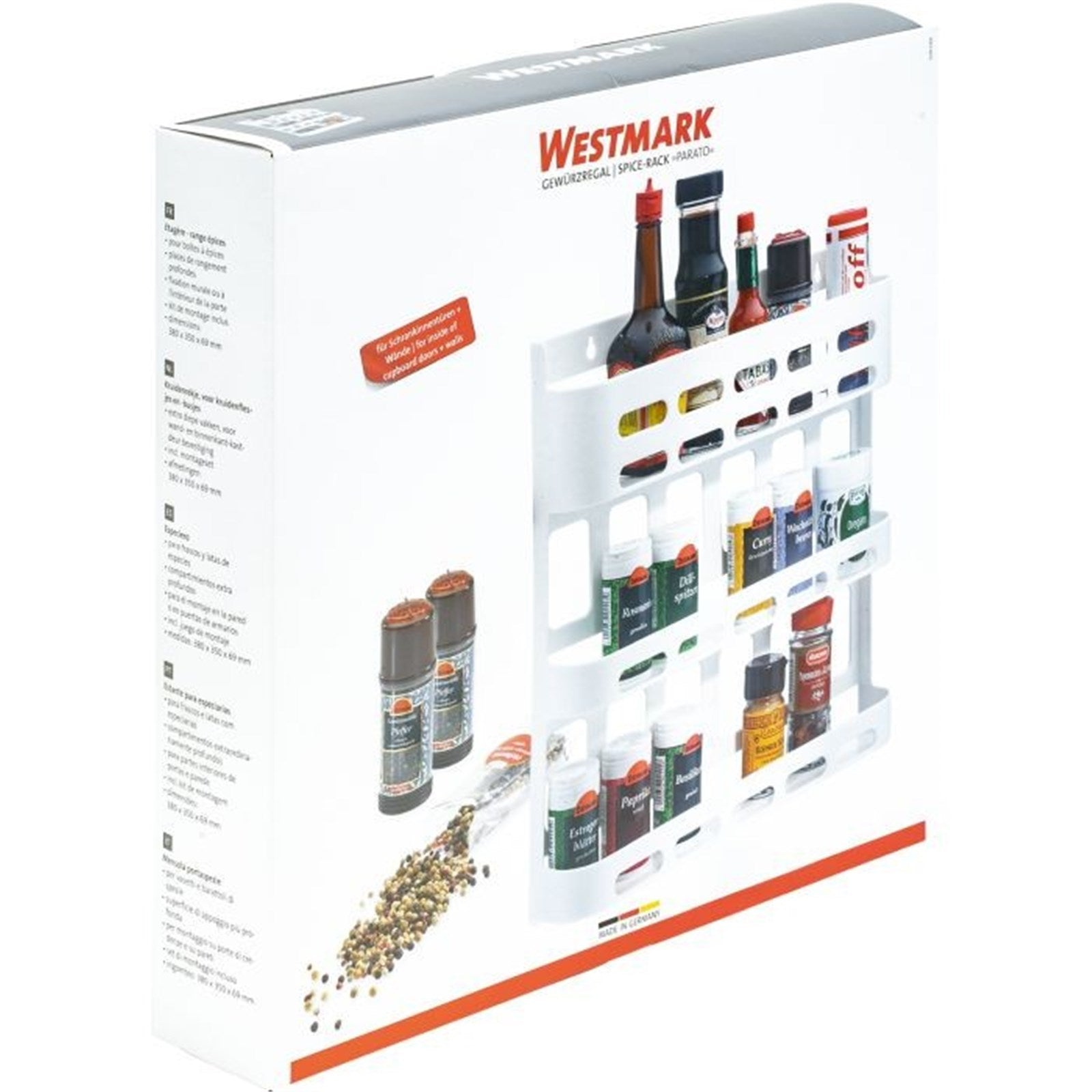 Elegantes Gewürzregal Parato von Westmark in Weiß, 38x35x7cm, perfekt für eine ordentliche und platzsparende Gewürzorganisation.