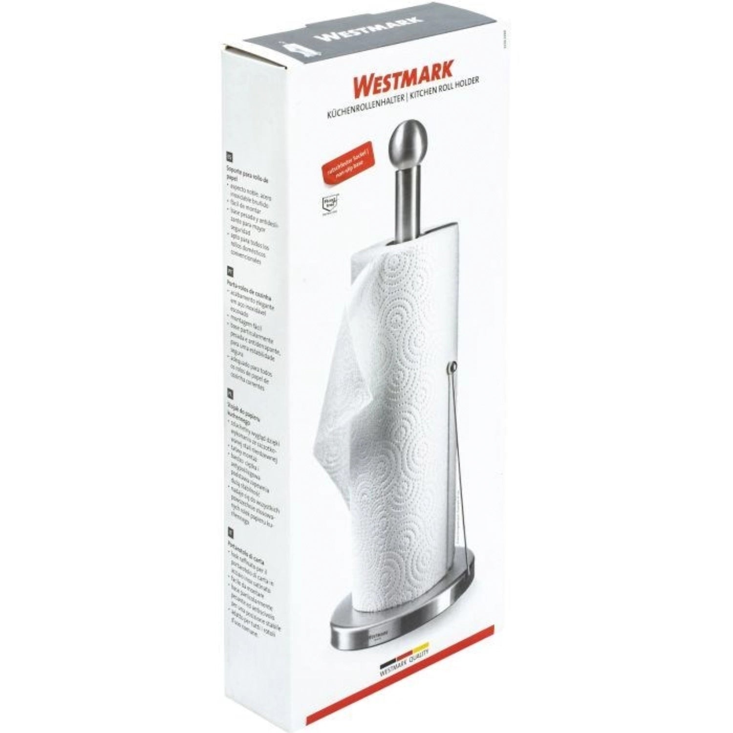 Moderner Küchenrollenhalter aus robustem Edelstahl von Westmark, ideal für eine stilvolle und funktionale Kücheneinrichtung.