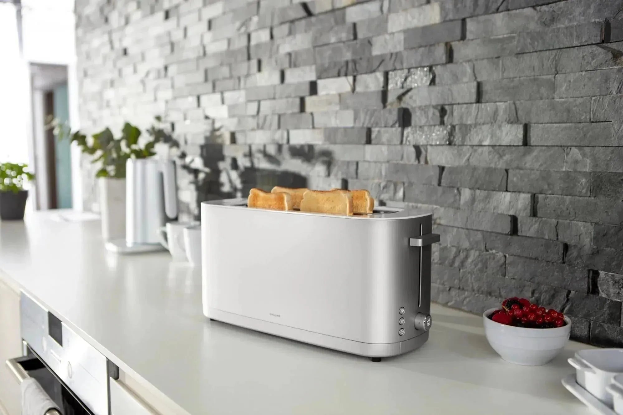 Enfinigy Toaster 2x4 mit Brötchenaufsatz silber - KAQTU Design