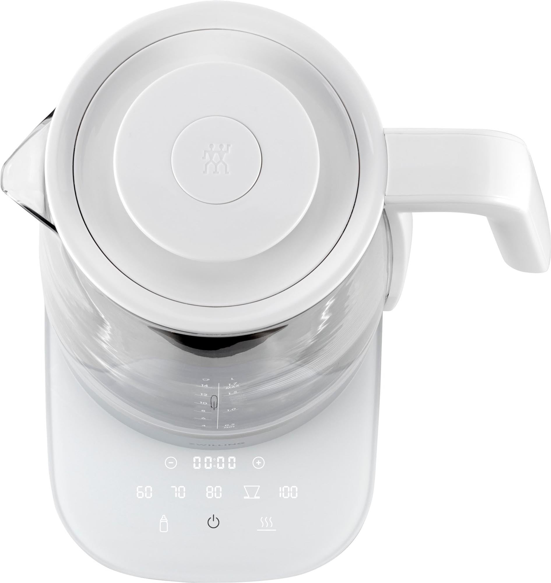 Stilvoller 1.7l Glas-Wasserkocher von Zwilling: 2200W Leistung, modernes Design, ergonomisch, sicher, ideal für Tee & Kaffee.