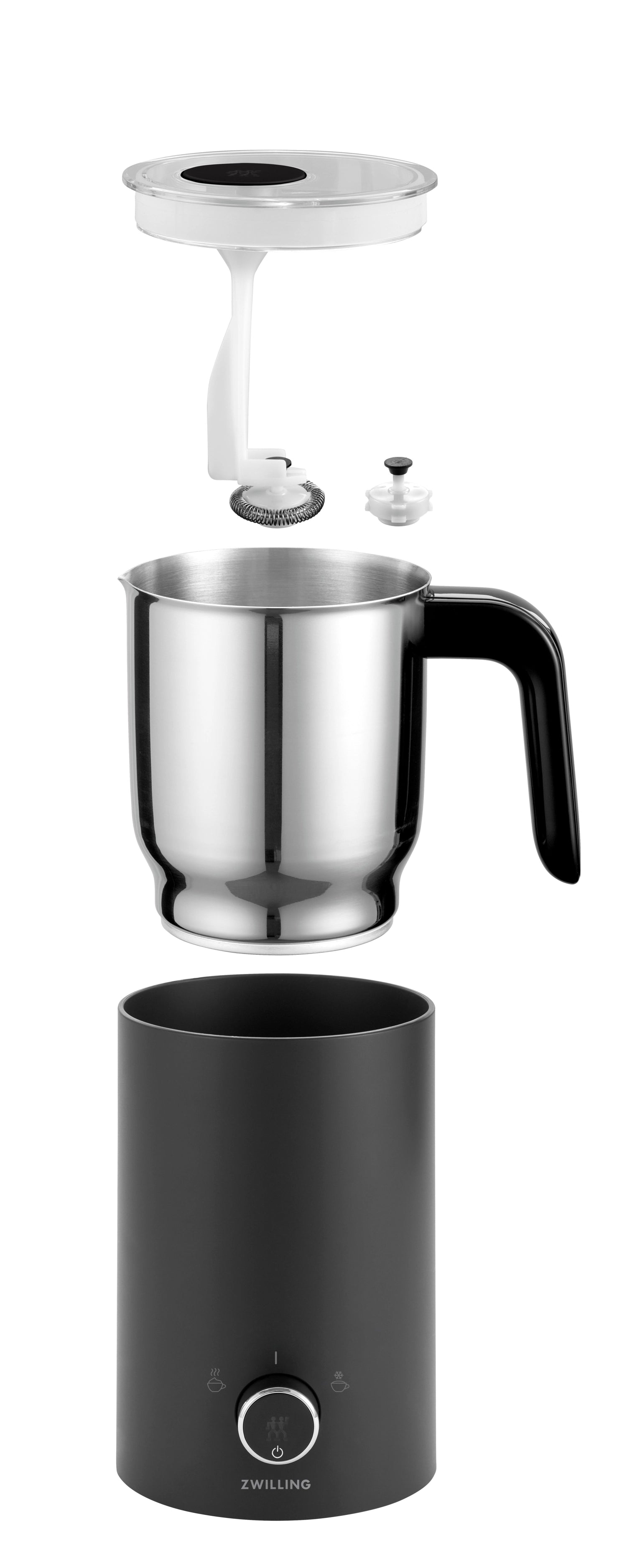 Eleganter Milchaufschäumer in Schwarz von Zwilling Kitchen, 400ml, ideal für die Zubereitung von feinem Milchschaum für Kaffee und Desserts.