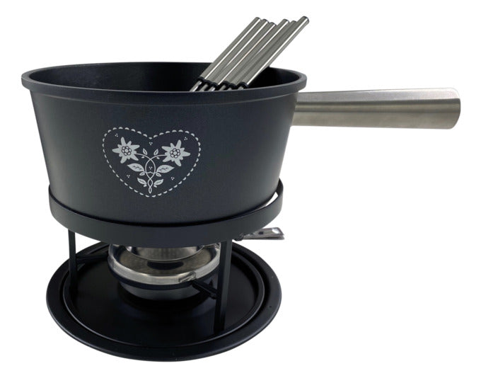 HEIDI Fondue-Garnitur Coeur Folk ø 21 cm Gusseisen schwarz in  präsentiert im Onlineshop von KAQTU Design AG. Fondue/Raclette ist von HEIDI