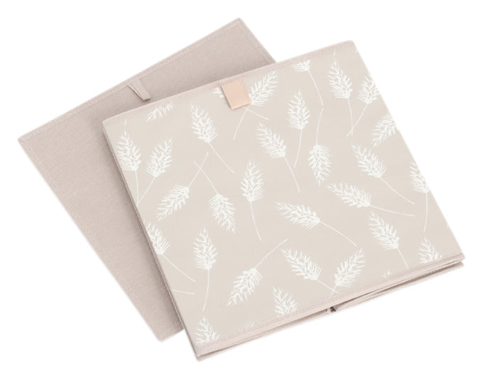 Praktische beige Aufbewahrungsbox aus Vlies mit Pampasgras-Motiv, 32x32x32 cm, ideal für stilvolle Organisation.