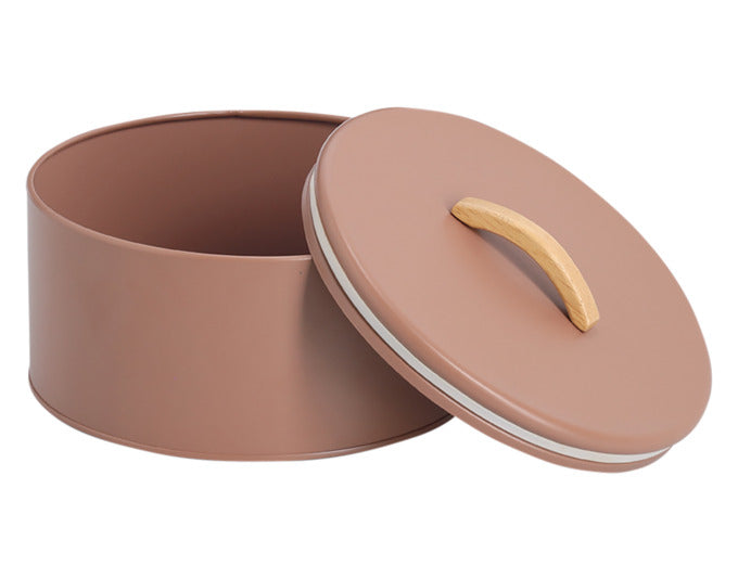 Vorratsdose aus Metall in der Farbe Mocca, 2400 ml Fassungsvermögen, Maße: Ø 21,5 x 14 cm, ideal für Küche und Aufbewahrung.