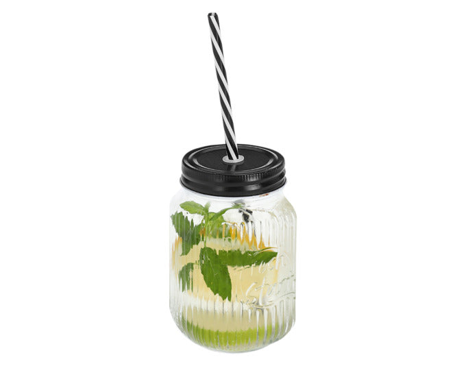 Stylisches ZELLER Trinkglas mit Metalldeckel und Trinkhalm (480 ml) – ideal für erfrischende Getränke und umweltfreundlich im Alltag.