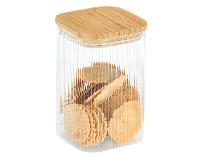 Vorratsglas aus Glas mit Bambusdeckel, eckig, 1150 ml, 10x10x15,5 cm, ideal für Küche und Aufbewahrung, von ZELLER PRESENT.